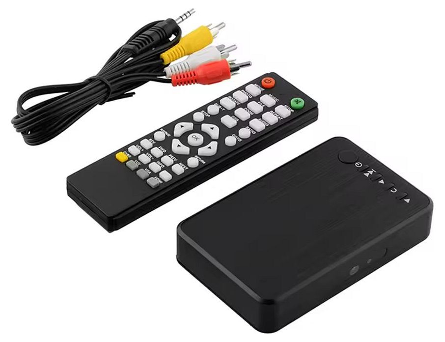Compact Full HD 1080P Digital Media Player with remote control for easy Plug & Play USB/SD/MMC playback | AV Cable and HDMI as option