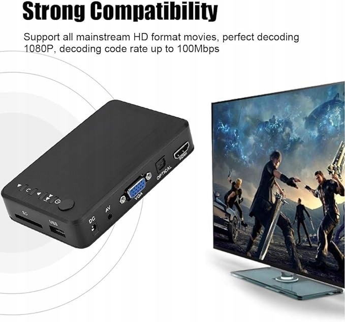 Strong Compatibility Support all mainstream HD format movies, perfect decoding 1080P, decoding code rate up to 100Mbps