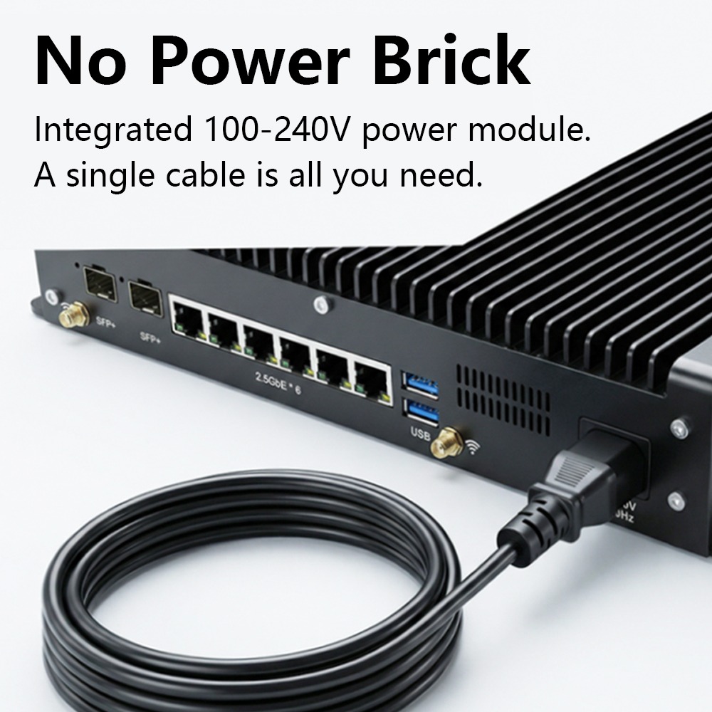 VenBOX SFP1-1215U Bezwentylatorowy aparat sieciowy | Bez zewnętrznego zasilacza. Zintegrowany moduł zasilania 100-240V. Wystarczy jeden kabel.