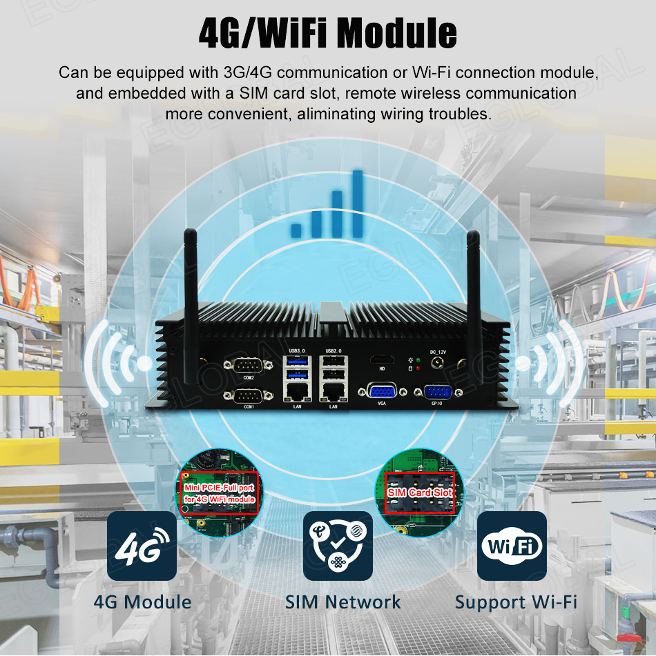 4G/WIFI Module Can be equipped with 3G/4G communication or Wi-Fi connection module and embedded with a SIM card slot, remote wireless communication more convenient, aliminating wiring troubles. 4G Module SIM Network Support Wi-Fi