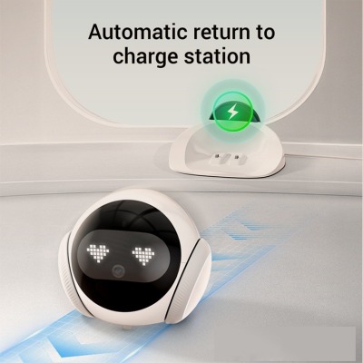 Smart Pet Companion Robot PCR03 | Automatic return to charge station. Always Ready. Auto-Docking technology: returns to charge when battery is below 20%