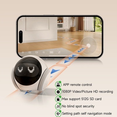 Smart Pet Companion Robot PCR03 | APP remote control. 1080P Video/Picture HD recording. Max support 512G SD card. No blind spot security. Setting path self navigation mode