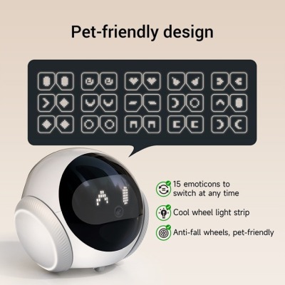 Smart Pet Companion Robot PCR03 | 15 emoticons to switch at any time Cool wheel light strip Anti-fall wheels, pet-friendly