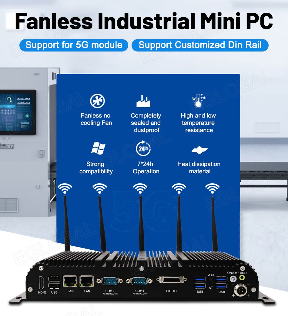 VenBOX G14 Robust Industrial PC | Fanless Industrial Mini PC Support for 5G module T Support Customized Din Rail Fanless no cooling Fan Completely sealed and dustproof High and low temperature resistance Heat dissipation material Strong compatibility 7*24h Operation