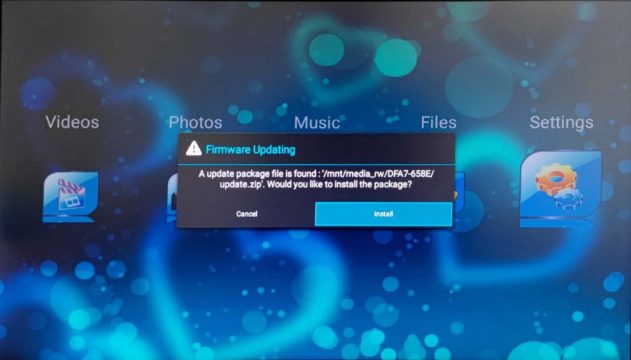 USB firmware update process using update.zip on legacy Linux media player