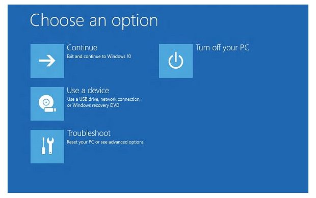 Windows 11 Recovery Environment (WinRE) Troubleshoot screen - official recovery options for mini PC