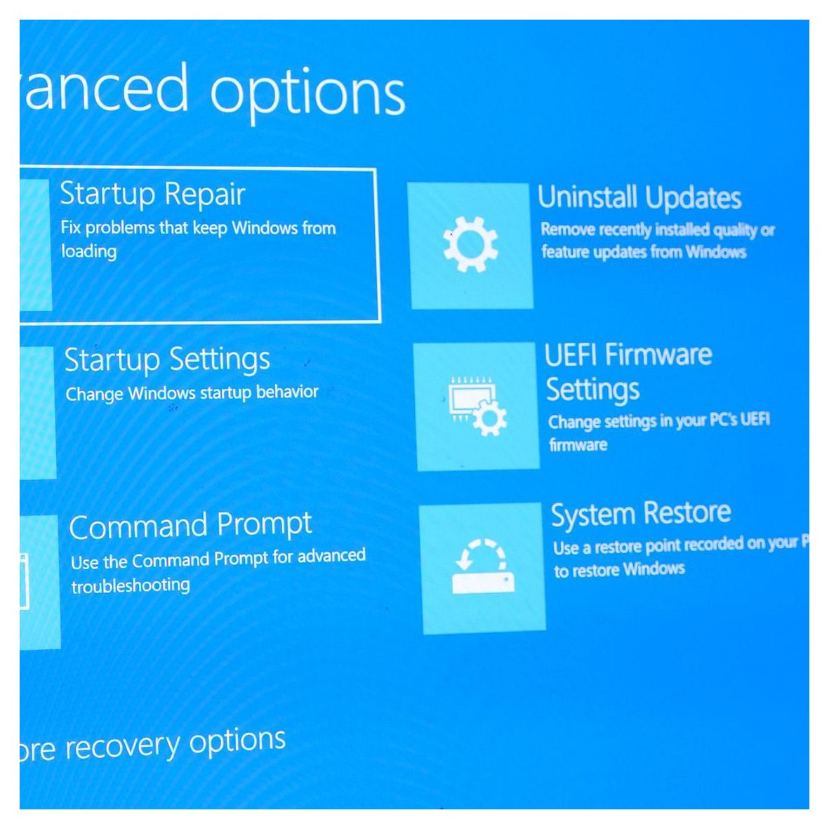 Windows Advanced options menu - Startup Repair, System Restore and Reset this PC for VenBOX mini PC