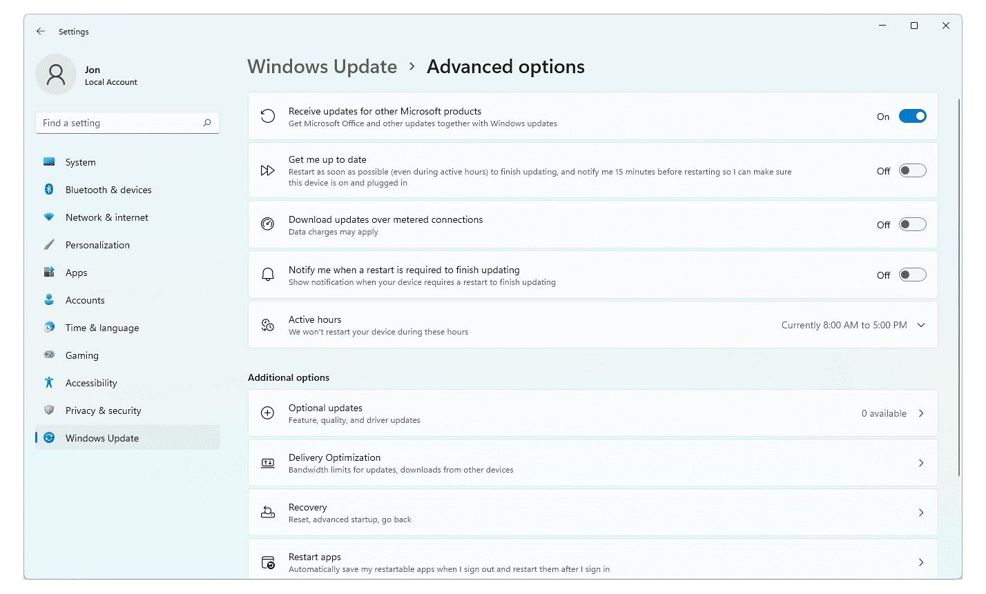 Windows Update settings screen - install updates after reset and recovery on VenBOX mini PC