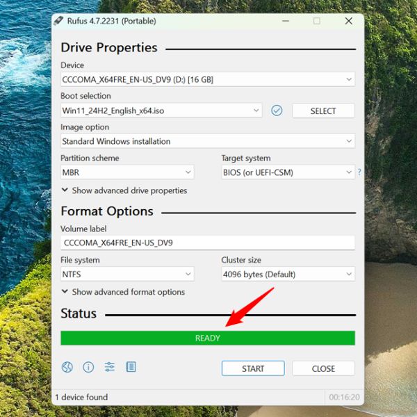 Creating bootable USB Windows 11 using Rufus